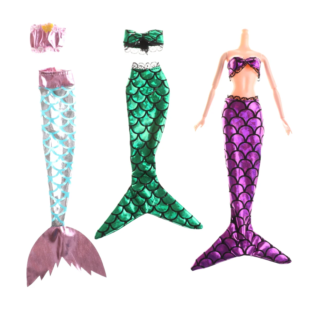 

2PCS/set Fashion Clothes Handmade Dolls Mermaid Tail Dress Baby Toy Party Dress Gown Skirt For Doll Accessories