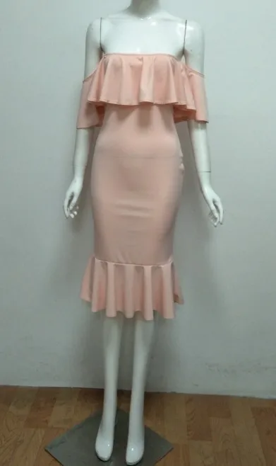 Женское платье с оборками OMILKA розовое белое Клубное средней длины без рукавов