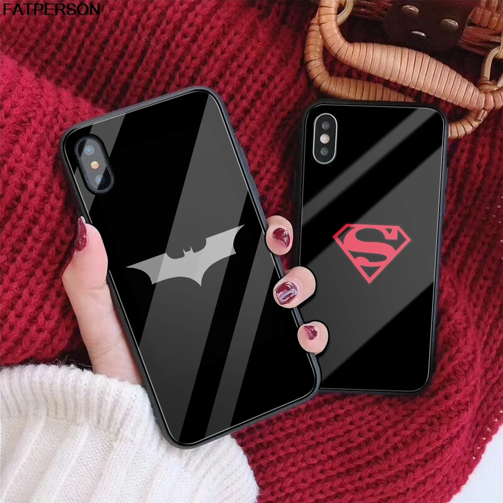 Чехол для телефона из закаленного стекла iPhone 7 8 6s 6 Plus X XR XS MAX Бэтмен Человек-паук