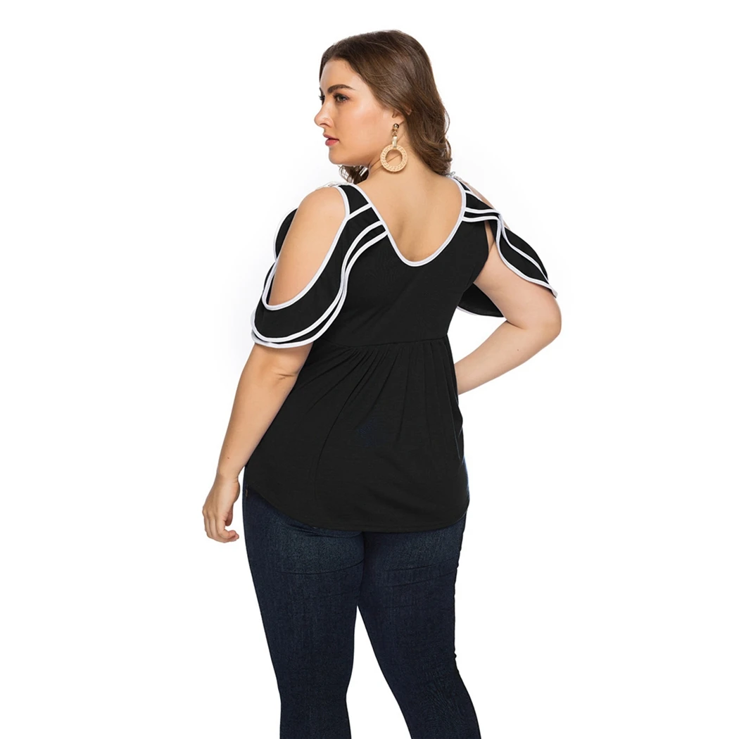 Женская блузка с открытыми плечами Кружевная туника оборками и v образным