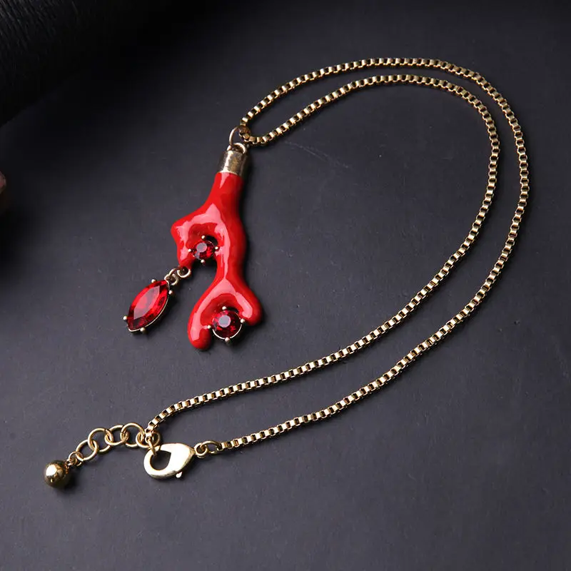 Ожерелье с эмалью Красного коралла изящные драгоценные камни Новое поступление