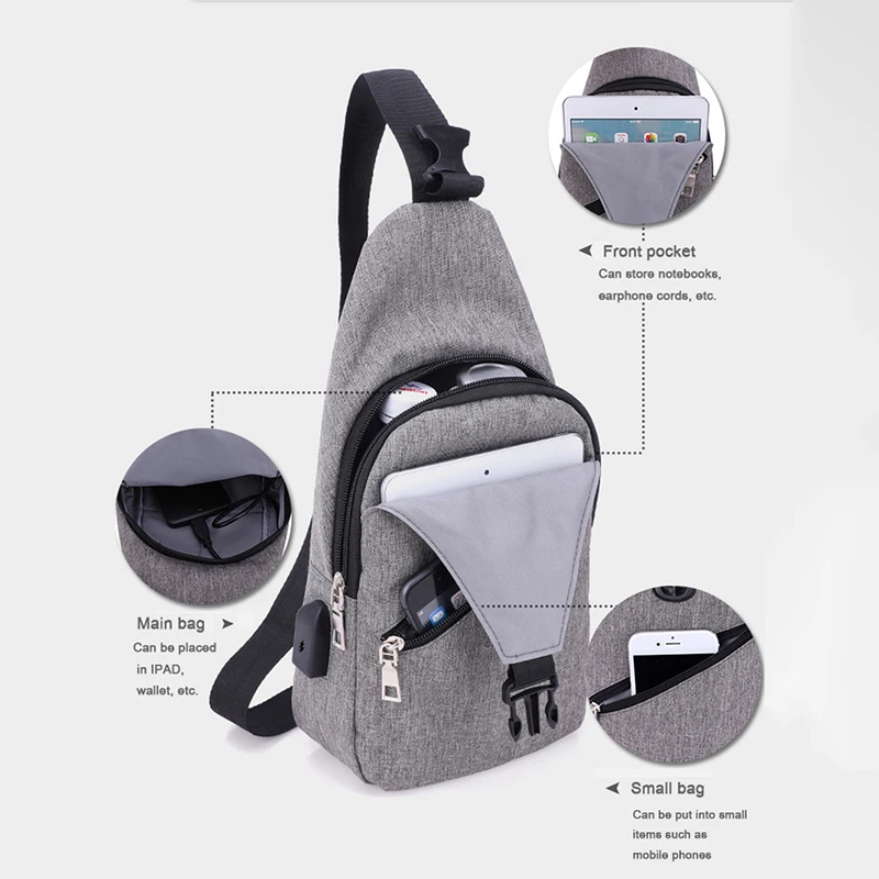 Мужские сумки через плечо мужская сумка на грудь с USB для короткой поездки