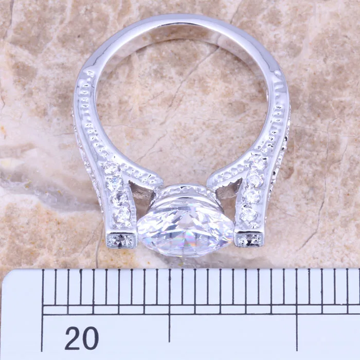 Гладкое белое CZ посеребренное женское Ювелирное кольцо Размер 6/7/8/9 R1446 |