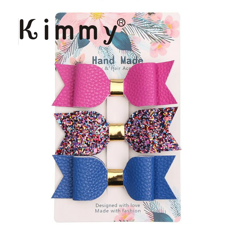 

10sets free shipping Metallic Faux Leather Glitter Hair Clip