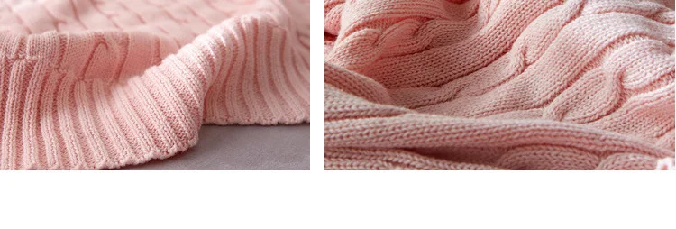 mylb cotton high quality handmade soft knit blanket bed blanket beige, red,brown,blue white, gray, pink knit sofa blanket