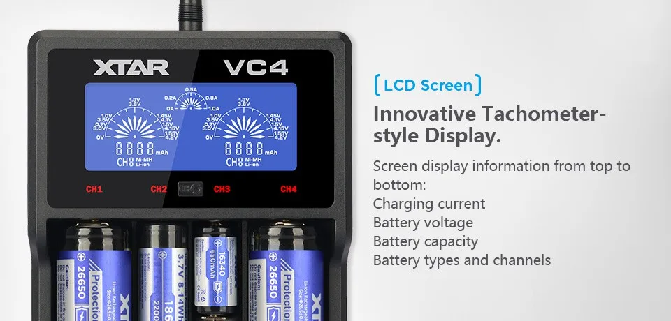 XTAR VC4 Батарея Зарядное устройство 20700 18650 21700 14650 17335 17670 18490 10440 14500 16340