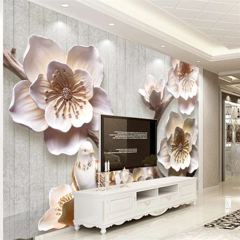 Beibehang Custom Wallpaper Home Decorative Frescoes Chinese Reliefs Plum Blossoms Retro Elegant 3D TV Walls mural 3d wallpaper |