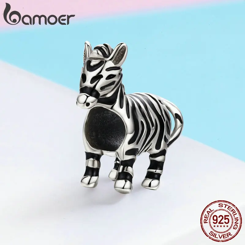 BAMOER, модный,, 925 пробы, серебряный, милый, Зебра, лошадь, очаровательные бусины, подходят к оригинальному браслету и браслету, сделай сам, ювелирное изделие SCC550