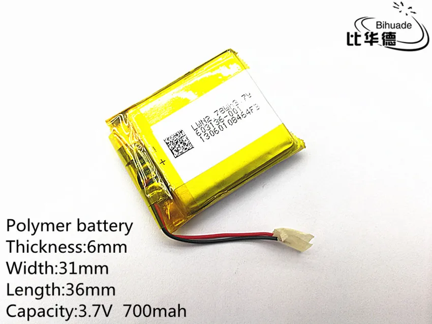 

3.7V 700mAh 603136 Lithium Polymer Li-Po li ion Rechargeable Battery cells For Mp3 MP4 MP5 GPS PSP mobile bluetooth