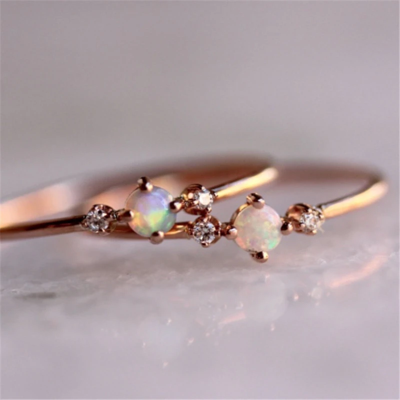 Small Stone Fire Opal Thin Rainbow Rings For Women Rose Gold Cubic Zircon Birthstone Rhinestone Simple Anel Jewelry | Украшения и