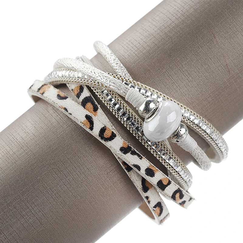 ALLYES леопардовый узор Очаровательные кожаные браслеты для женщин Ретро Бохо