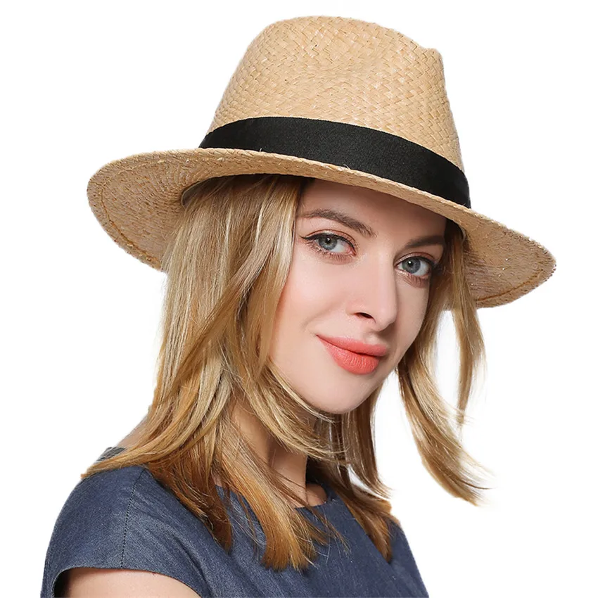 Summer Women Men Beach Toquilla Straw Panama Sun Hat For Elegant Lady Gentleman Gangster Trilby Fedora Cap Boater Dad | Аксессуары для