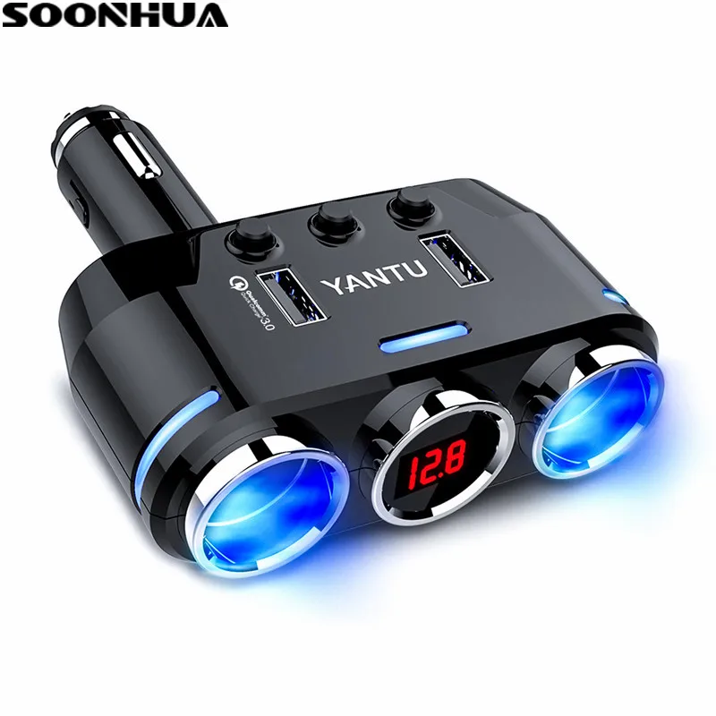 SOONHUA QC3.0 Адаптер зарядного устройства с двойным USB с Напряжение Дисплей 12 V-24 V розетка для автомобильного прикуривателя Разветвитель для телефона MP3 планшет