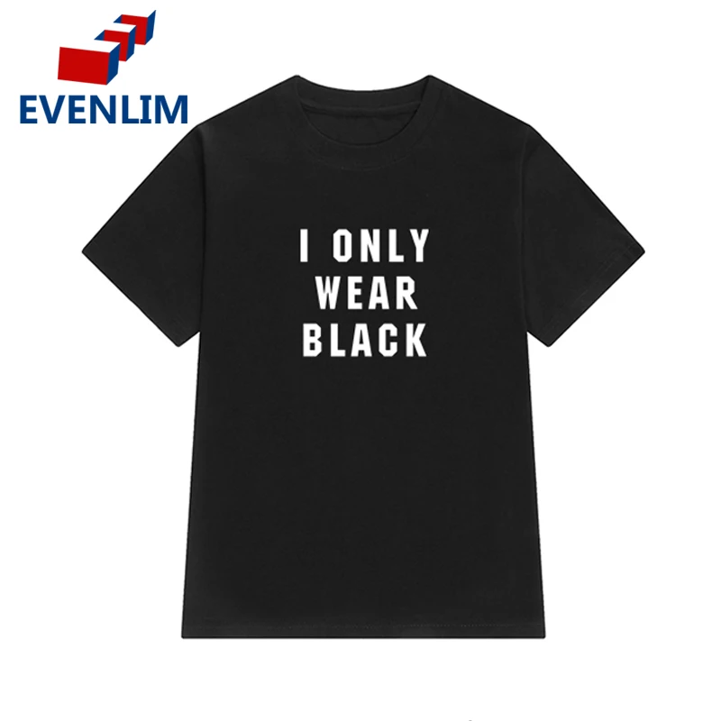 Evenlim черный тонкий футболка принт Для женщин панк рок одноцветные футболки