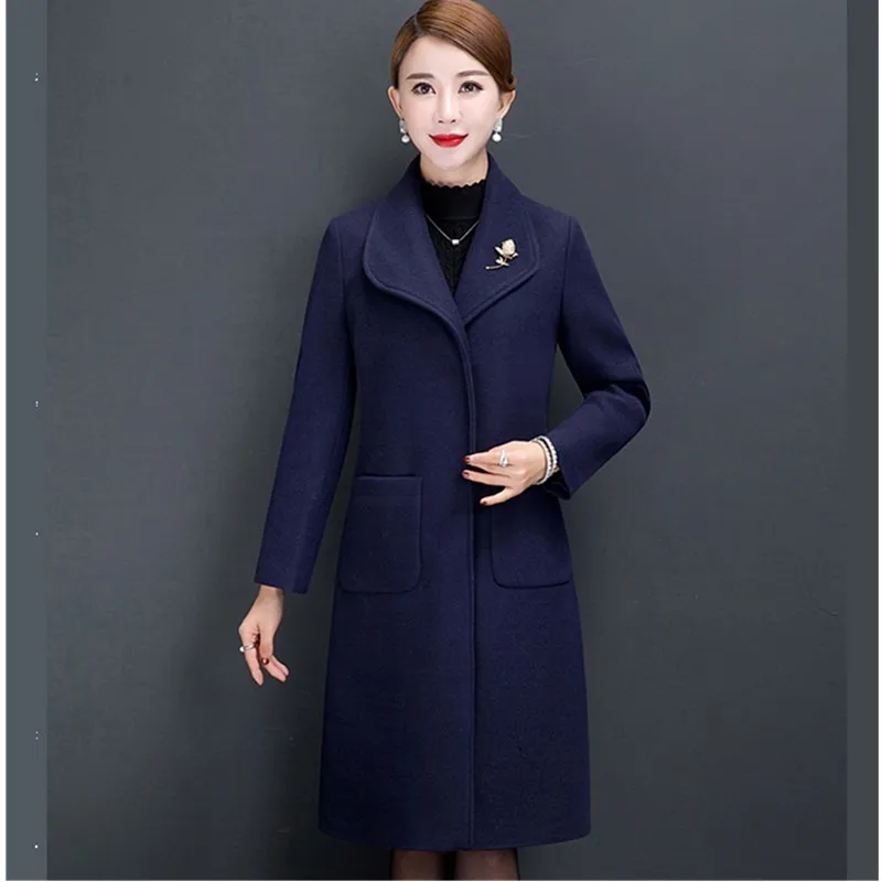 

UHYTGF L-4XL Plus size Jacket Women Fashion Autumn Winter Wool coat single-breasted Slim long Woolen Coat Casual Lady jacket1142