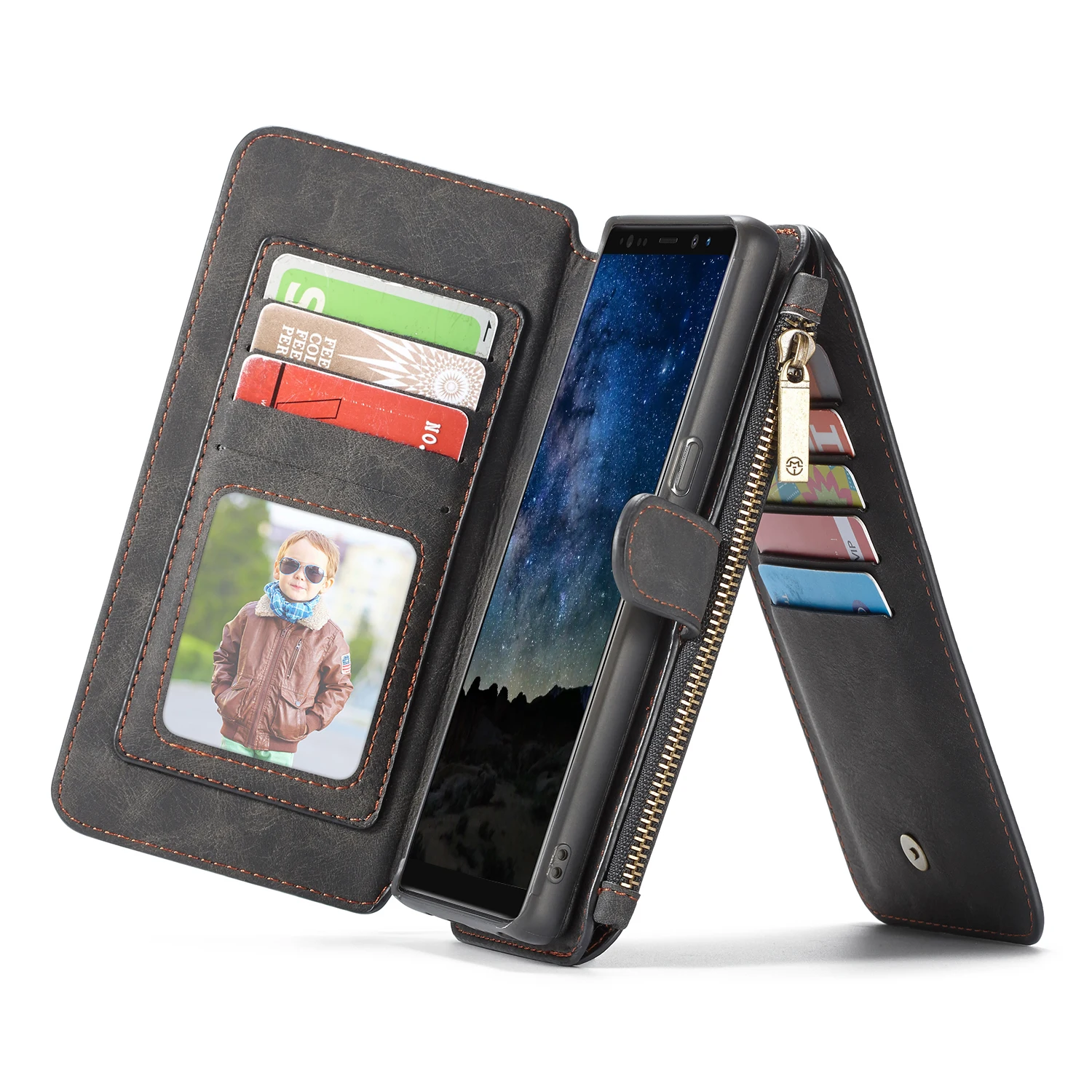 Ретро PU кожаный 2в1 Чехол-бумажник для Samsung Galaxy Note 10 9 8 5 S9 S10 Plus Lite S8 S7 edge Чехол черный