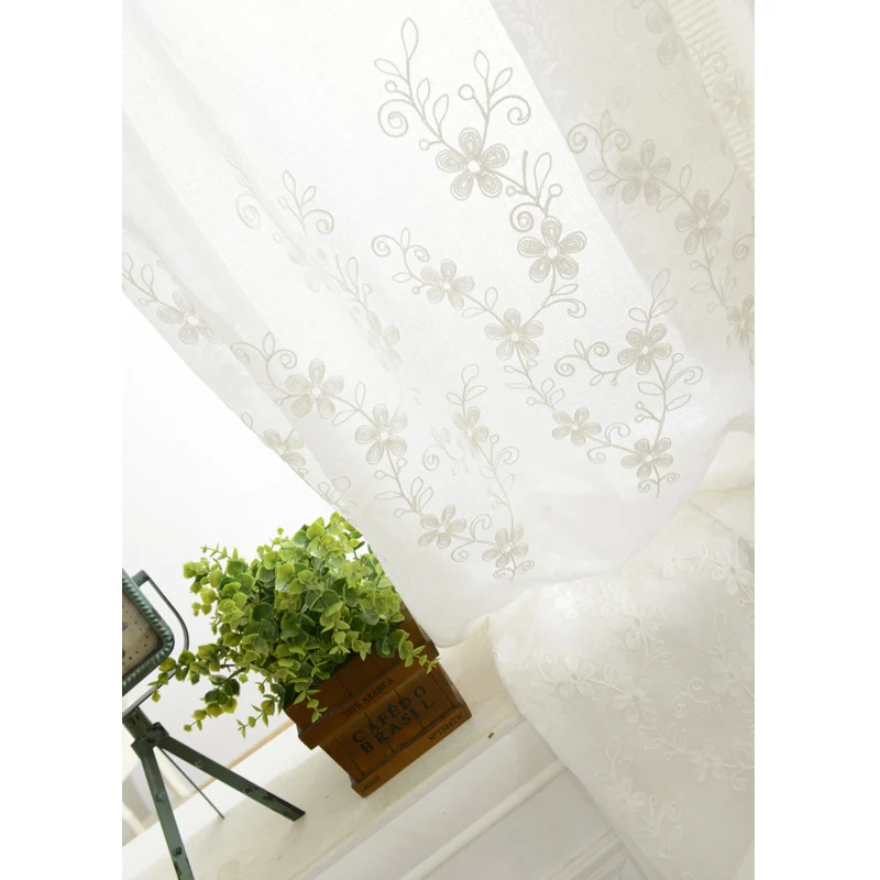 Европейские белые занавески из вуали с вышивкой для гостиной тюлевые оконные
