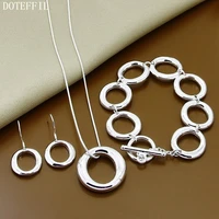 doteffil 925 sterling silver round circle o necklace bracelet earring set for woman wedding engagement fashion jewelry