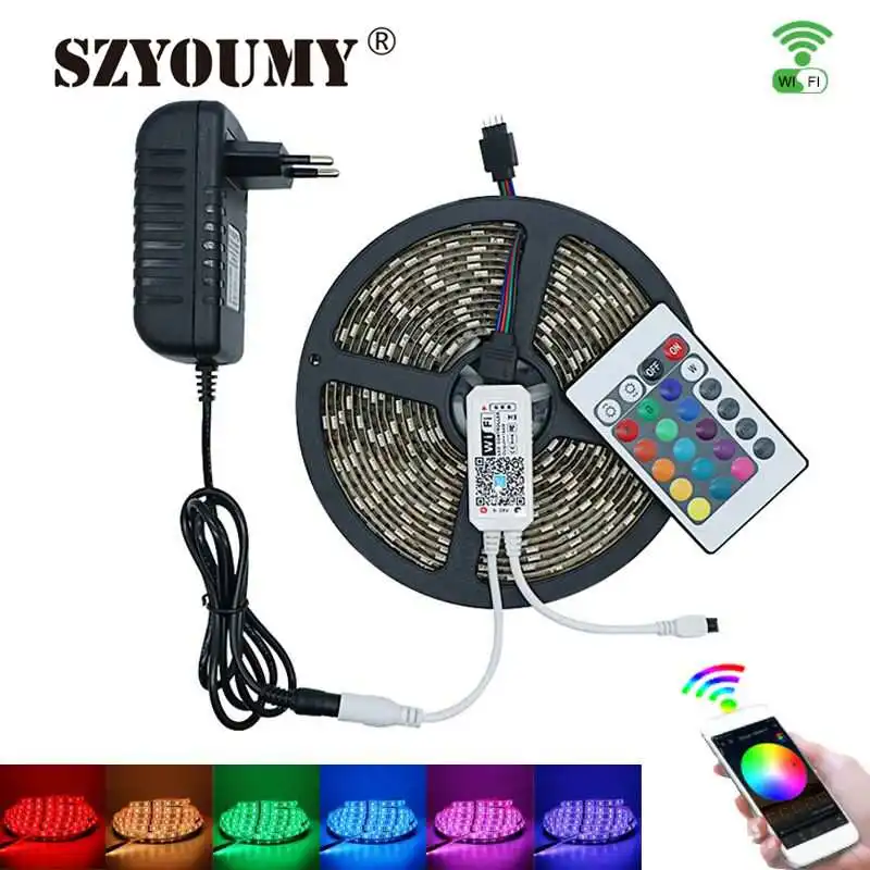 SZYOUMY 5050 RGB WIFI Светодиодная лента 2835 Водонепроницаемая 5 м пульт дистанционного