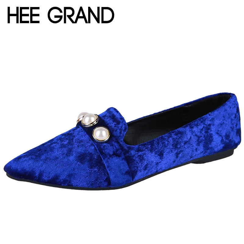 HEE GRAND/обувь из флока с искусственным жемчугом Лоферы женские 2018 слипоны острым