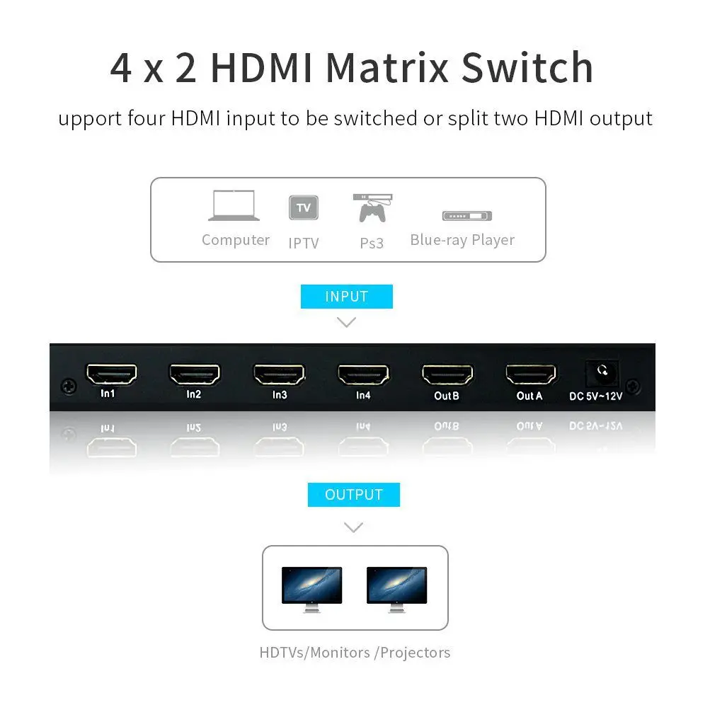 Топ 4x2 HDMI матричный переключатель HD True 4 к x 2 3D hdmi-коммутатор/сплиттер с SPDIF и L/R 3 5 мм