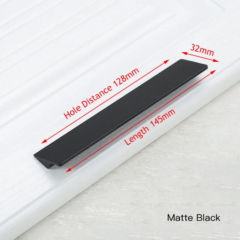 Black 128mm KAK Черный Серебряный Золотой скрытые ручки шкафа алюминиевый сплав кухонный шкаф ручки для выдвижных ящиков дверное оборудование для обработки мебели - Цвет: Black 128mm