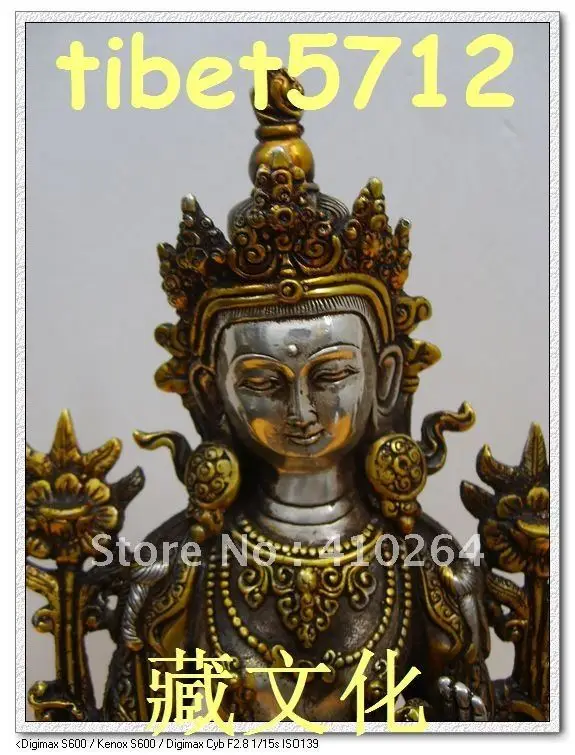 0116P [old craft ] Fast shipping 20cm AISA TIBETAN BUDDHIST BRONZE COATED SILVER SYAMA GREEN TARA BUDDHA STATUE / GIFT (A0314) | Дом и сад
