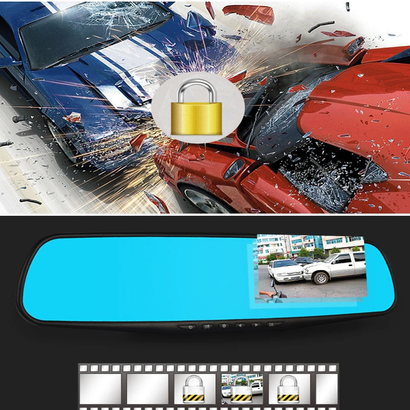 4 3 дюймовый автомобильный видеорегистратор с двойным объективом автомобильная