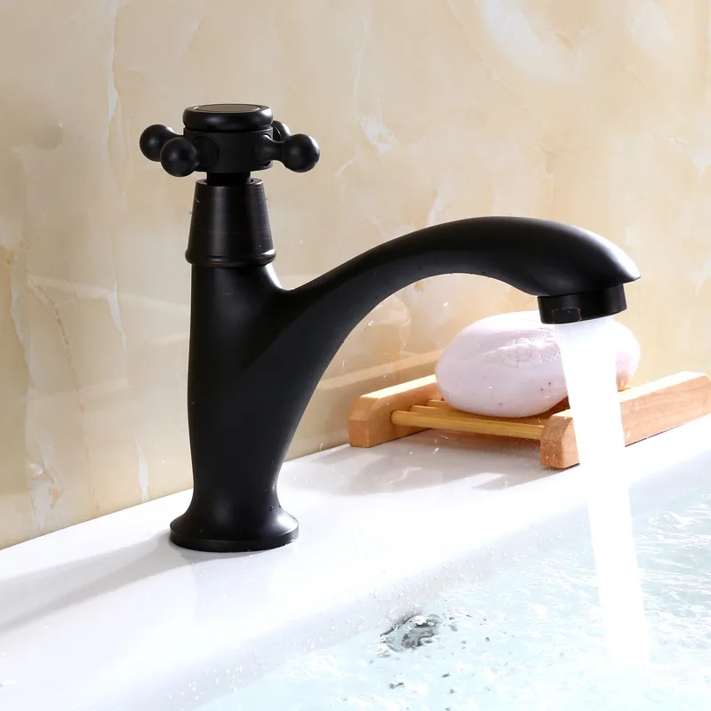 

Bathroom Basin faucet Single Cold Sink Faucet Kitchen Black Wash Basin Faucet Deck Mounted Solid Brass Tap Sink Faucet Torneira