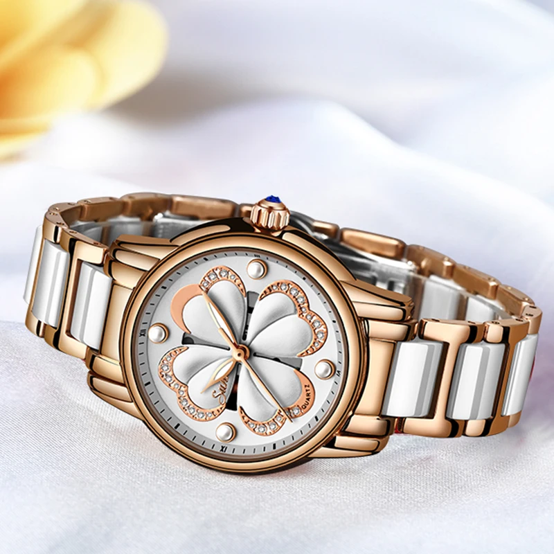 SUNKTA Fashion Simple Rose Gold Ceramic Women Watches Waterproof Ladies Girl Dress Bracelet Quartz Watch Relogio Feminino | Наручные часы