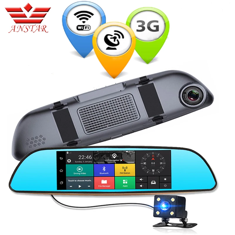 Автомобильный видеорегистратор ANSTAR с двумя объективами 3G GPS Bluetooth зеркальный