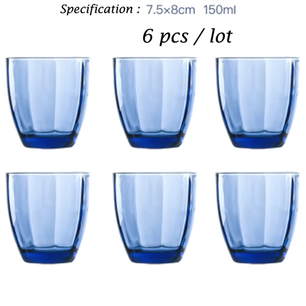 6 pcs blue style 5 Соковое стекло, красочное креативное тиснение, стакан для воды, 6 шт./лот, розовый, синий, утолщенный бокал для вина, пива, чая, молока, стакан chivas - Цвет: 6 pcs blue style 5
