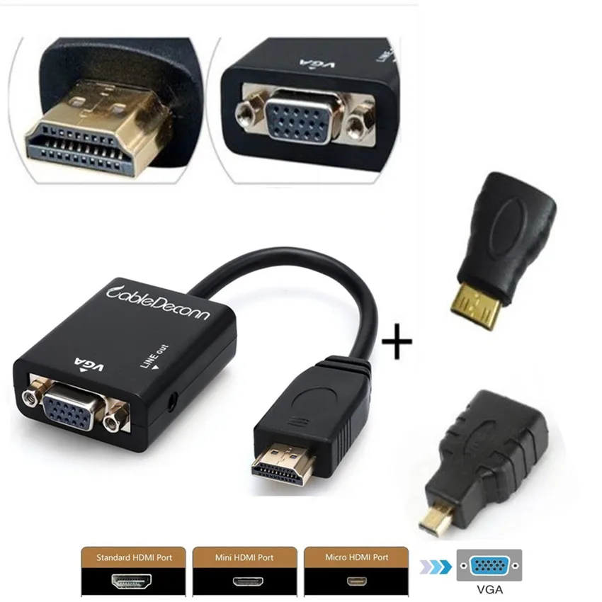 HDMI в VGA конвертер с аудио мини адаптер и микро 3в1 папа женский