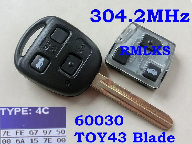 RMLKS 50171 60081 60030 304,2 МГц 433 Мгц дистанционный ключ 4D67 4C транспондер чип подходит для Toyota Prado 120 RAV4 Kluger Avensis Tarago