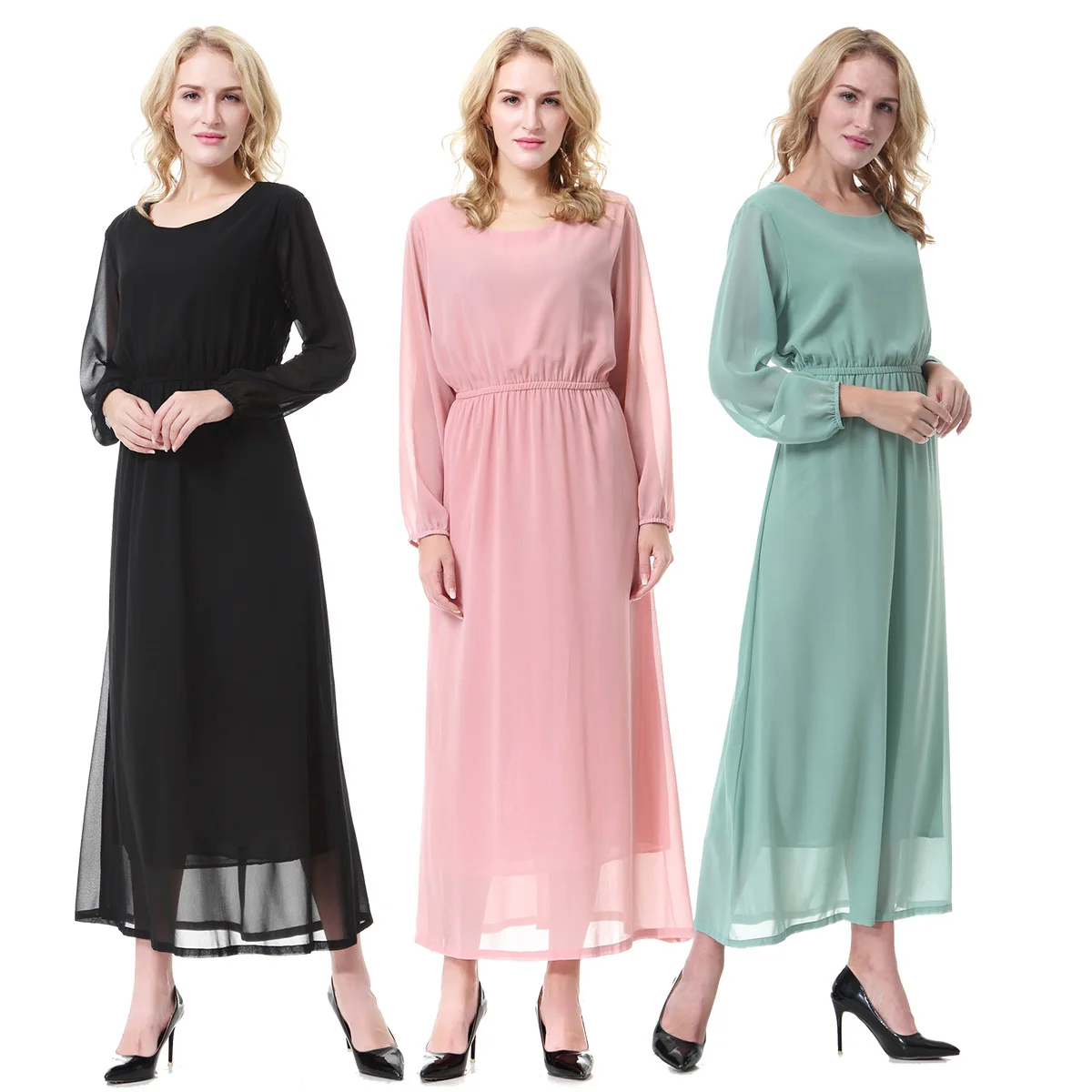 Мусульманское женское платье с длинным рукавом Дубай Макси Abaya Jalabiya Исламская