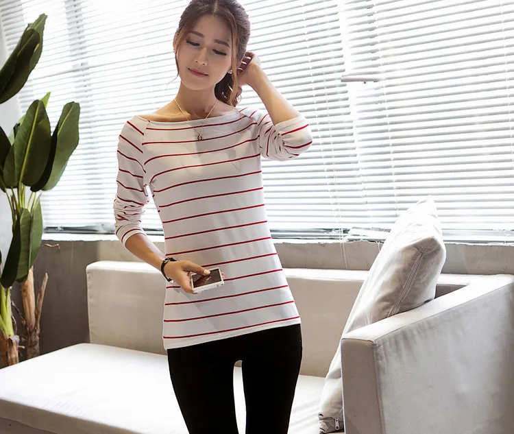 2019 Korean Fashion Women Knitted Sweater Autumn Striped Tops Clothes Long Sleeve O-neck Female Base Shirt DB003 | Женская одежда