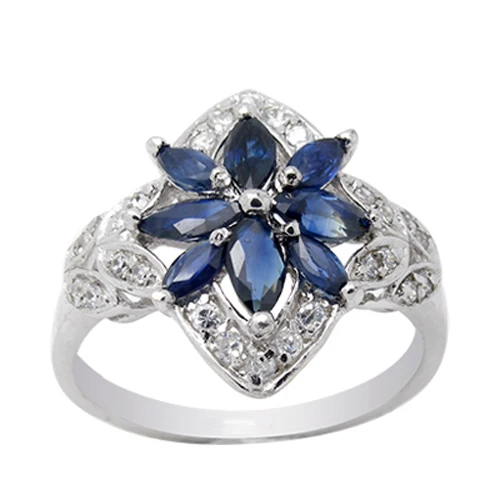 Qi Xuan_Fashion Jewelry_Dark Blue Stone элегантный цветок Rings_S925 Стерлинговое серебро Мода