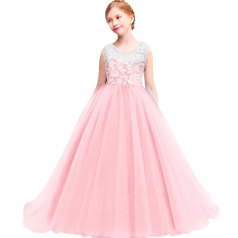 Girl's clothes Flower Girl Dresses Ball Gown White Lace Sleeveless Long Wedding Pageant First Communion for Girls | Детская одежда