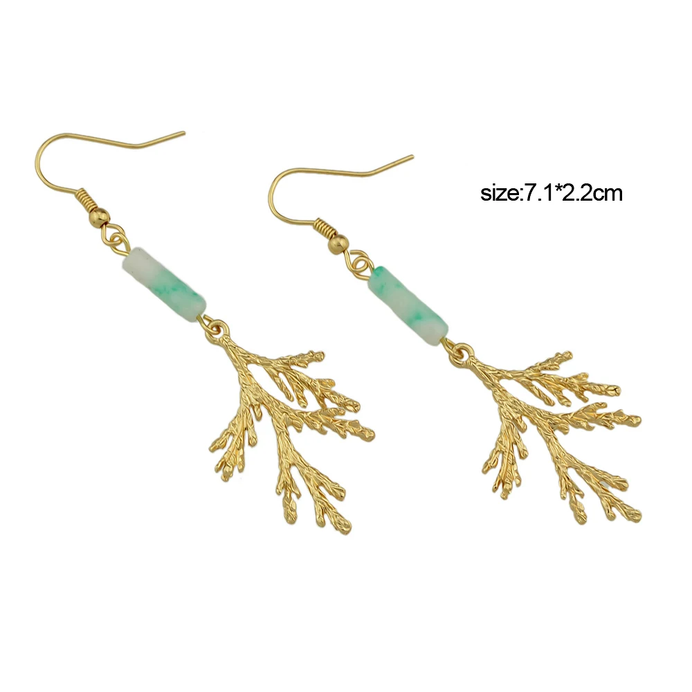 FANHUA New Arrival Brand Earrings Gold-Color Metal with White Green Stone Tree Branches Dangle for Women | Украшения и аксессуары