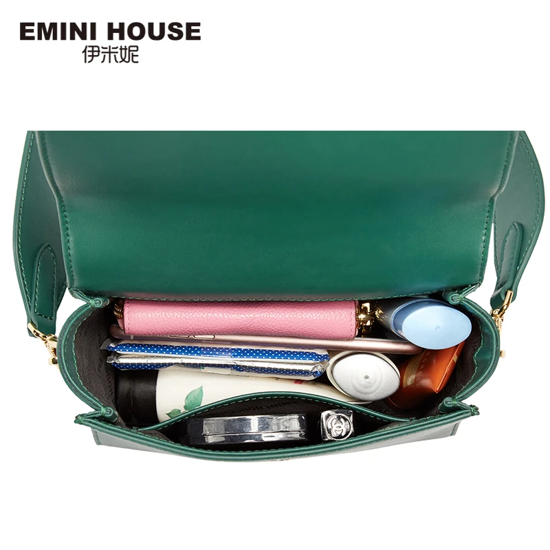 Сумка мессенджер EMINI HOUSE из сплит кожи однотонная с широким ремнем квадратной