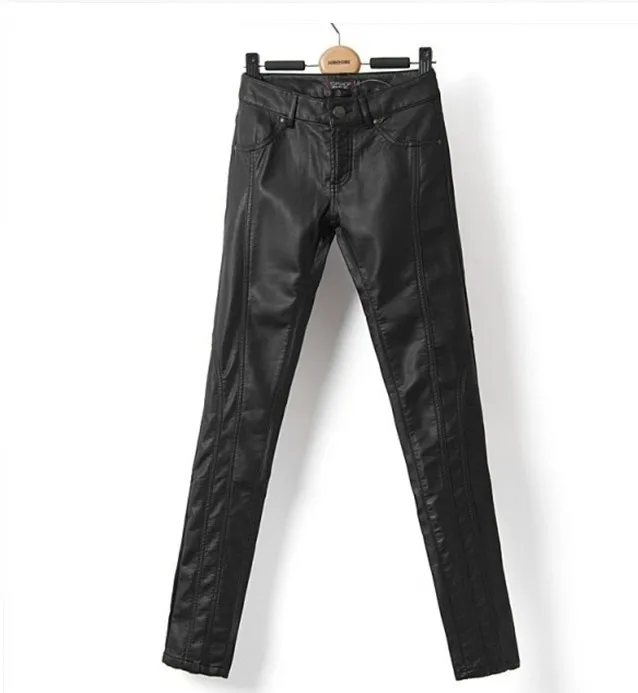British fashion brand PU slim imitation leather elastic pencil pants Personality all match joker trousers free shipping | Женская одежда