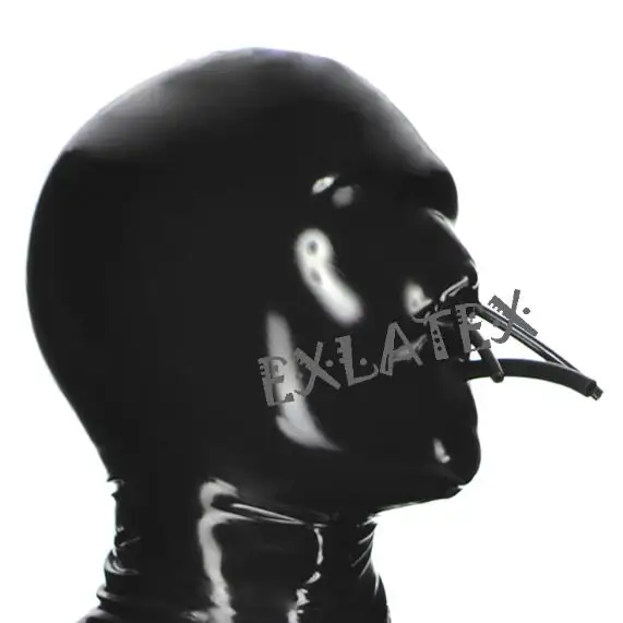 tubes nose and mouth Латексный капот унисекс резиновые колпаки латексная маска токсичный черный-из эйфории капюшон с трубкой в рот и ноздри молния Дэдпул Маска - Цвет: tubes nose and mouth