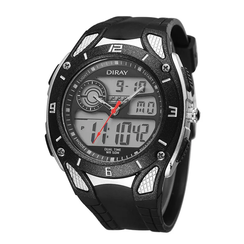 DIRAY Luxury Dual Display Men Watch Fashion Waterproof Sport Watches Silicone Military Digital Hour Gift relogio masculino | Наручные
