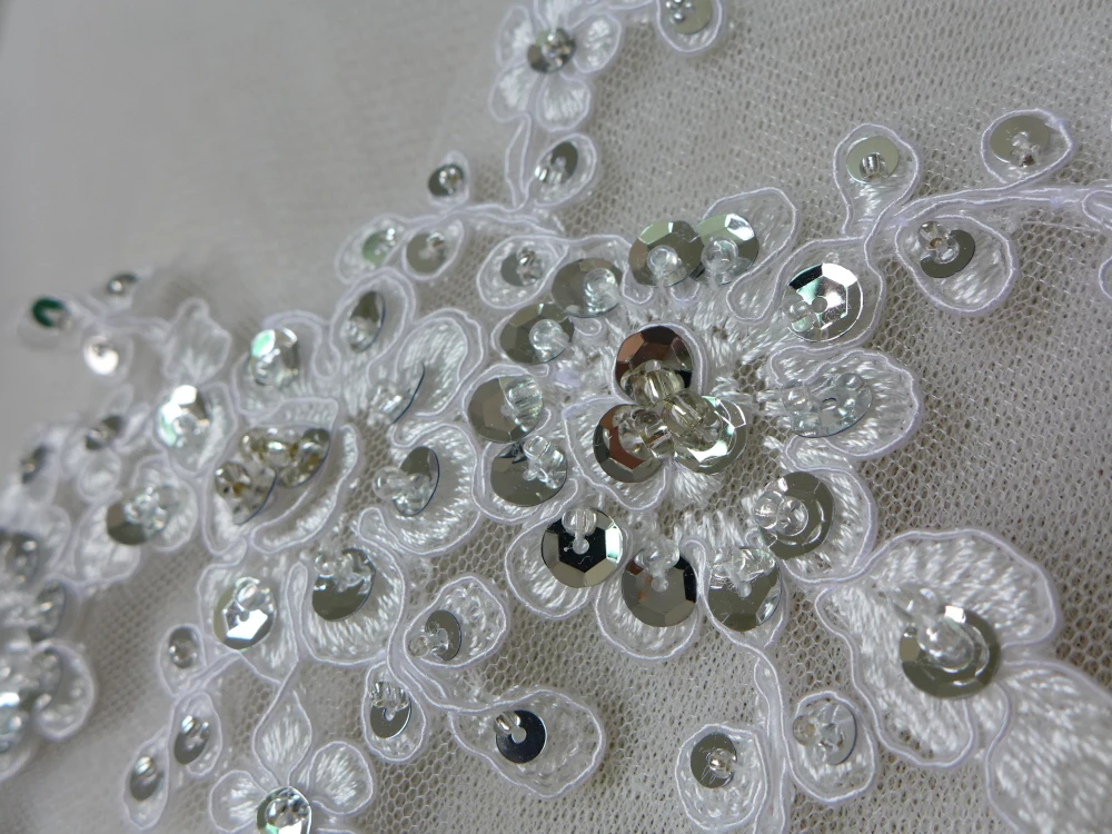 Один кусок слоновой кости белый красивый Alencon аппликация блестками Свадебная для