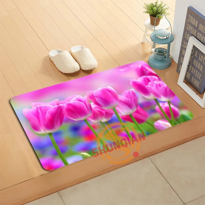 

Custom Flowers Tulips Doormat Bath Mats Foot Pad Home Decor Bathroom Mats Door Mat Floor Mat A320#2
