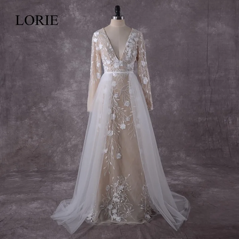 Винтажное кружевное свадебное платье русалки с длинным рукавом 2018 LORIE Robe