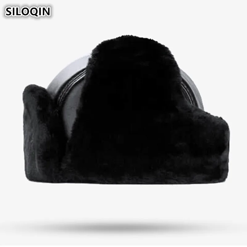 

SILOQIN Winter Middle-aged Men's Earmuffs Cap Thick Warm Fur Hat Genuine Leather Bomber Hats Sheepskin Leather Ski Caps For Men