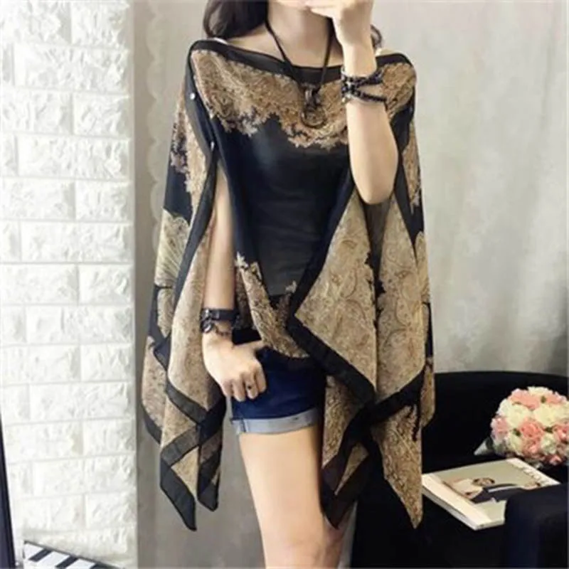 1 шт. Женская шаль Бохо цветочный принт шифон Солнцезащитный пляжный бикини накидка для лета FDC99
