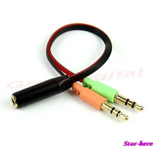 

Оптовая продажа, 5 шт./лот, разъем для наушников 3,5 мм, 1 гнездо-2 штекера, соединитель, плоский кабель