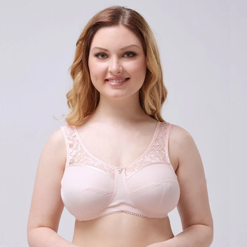 Ladychili, женское нижнее белье для крупных девушек, бюстгальтер с широкой грудью и широкими лямками, розовый кружевной бесшовный бюстгальтер без косточек, топ с 3 крючками на спине, поддержка WD10 - Цвет: Розовый